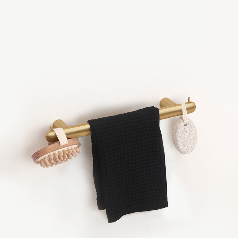 Towel Bar with Two Hooks — Brushed Gold