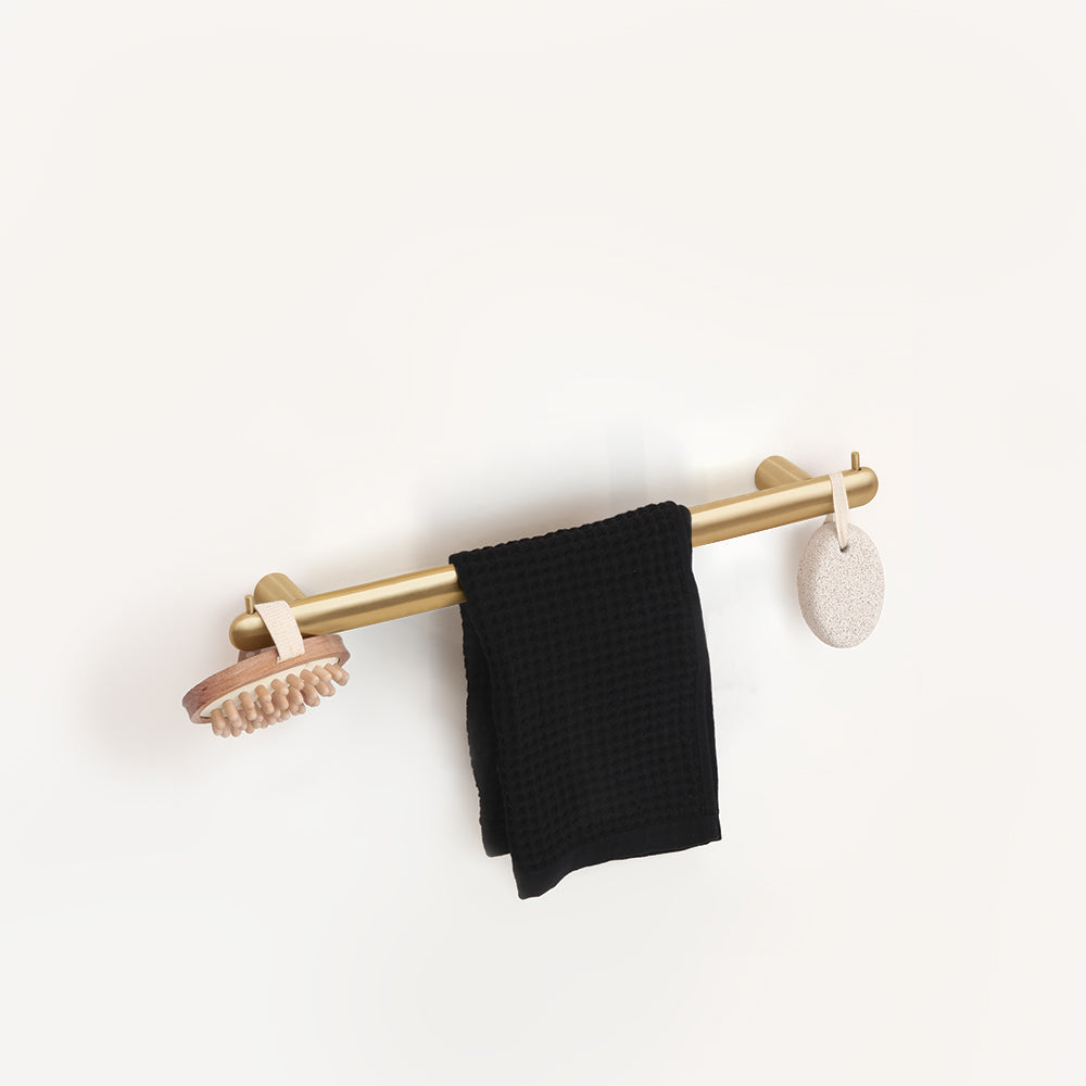 Towel Bar with Two Hooks — Brushed Gold