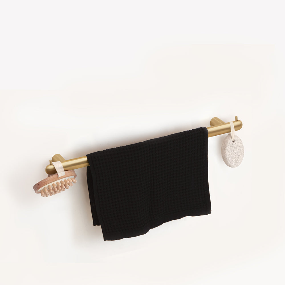 Towel Bar with Two Hooks — Brushed Gold