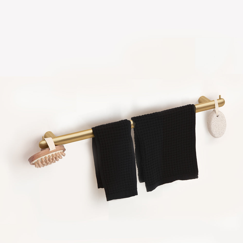 Towel Bar with Two Hooks — Brushed Gold