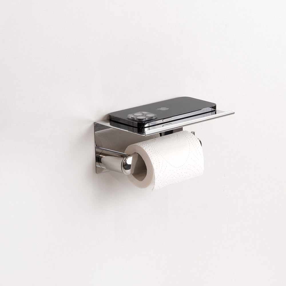 Corona Toilettenpapierhalter mit Ablage – polierter INOX
