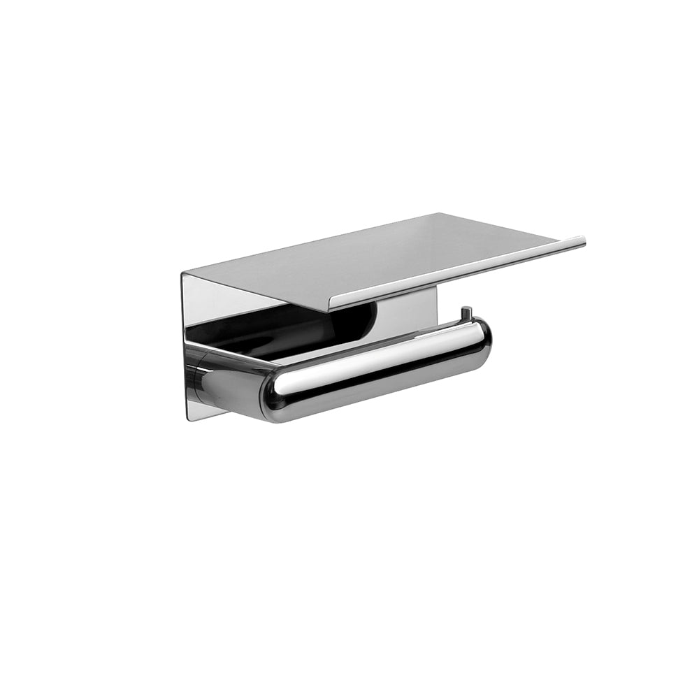 Corona Toilet Paper Holder with Shelf — Polished INOX
