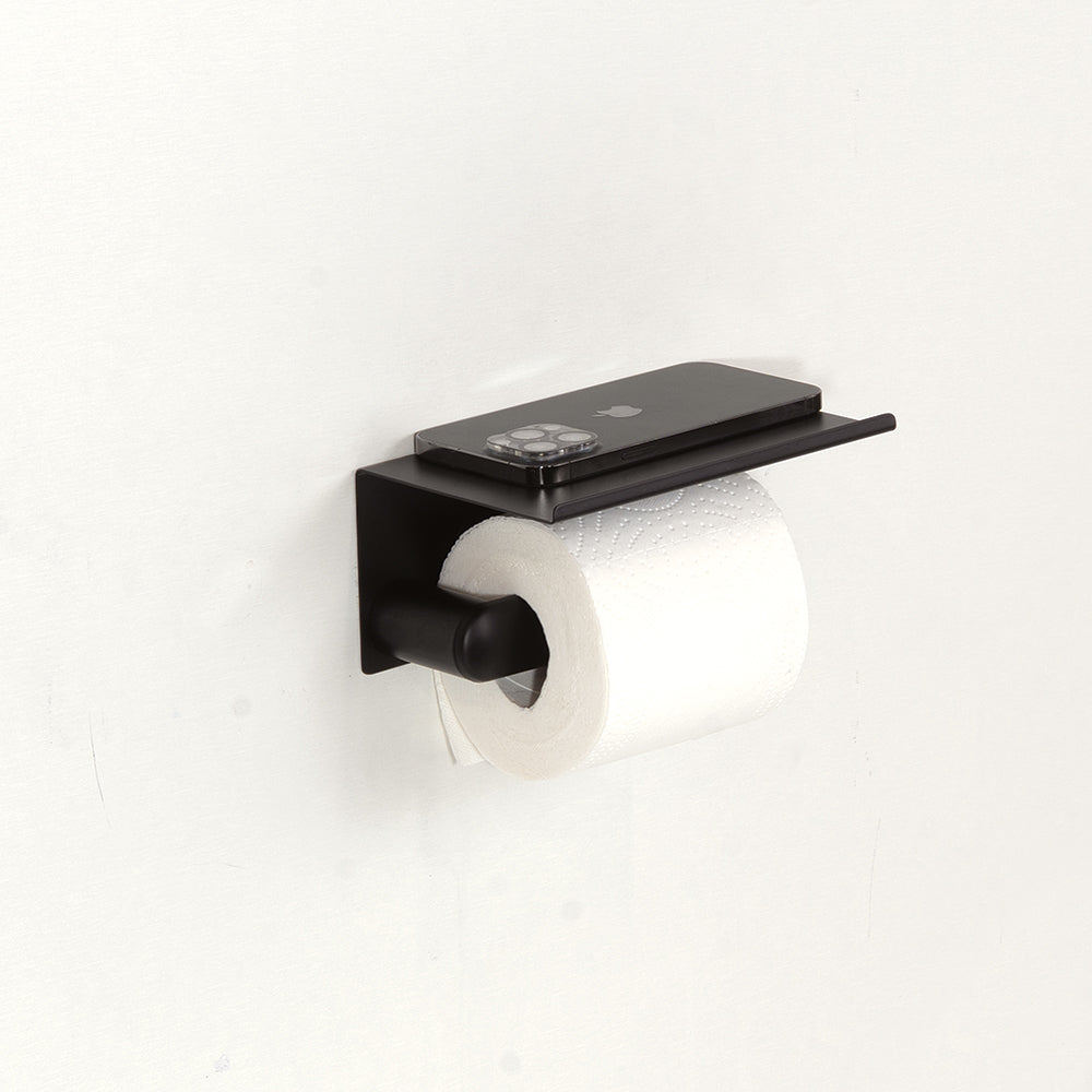 Corona Toilettenpapierhalter mit Ablage – Schwarz Matt