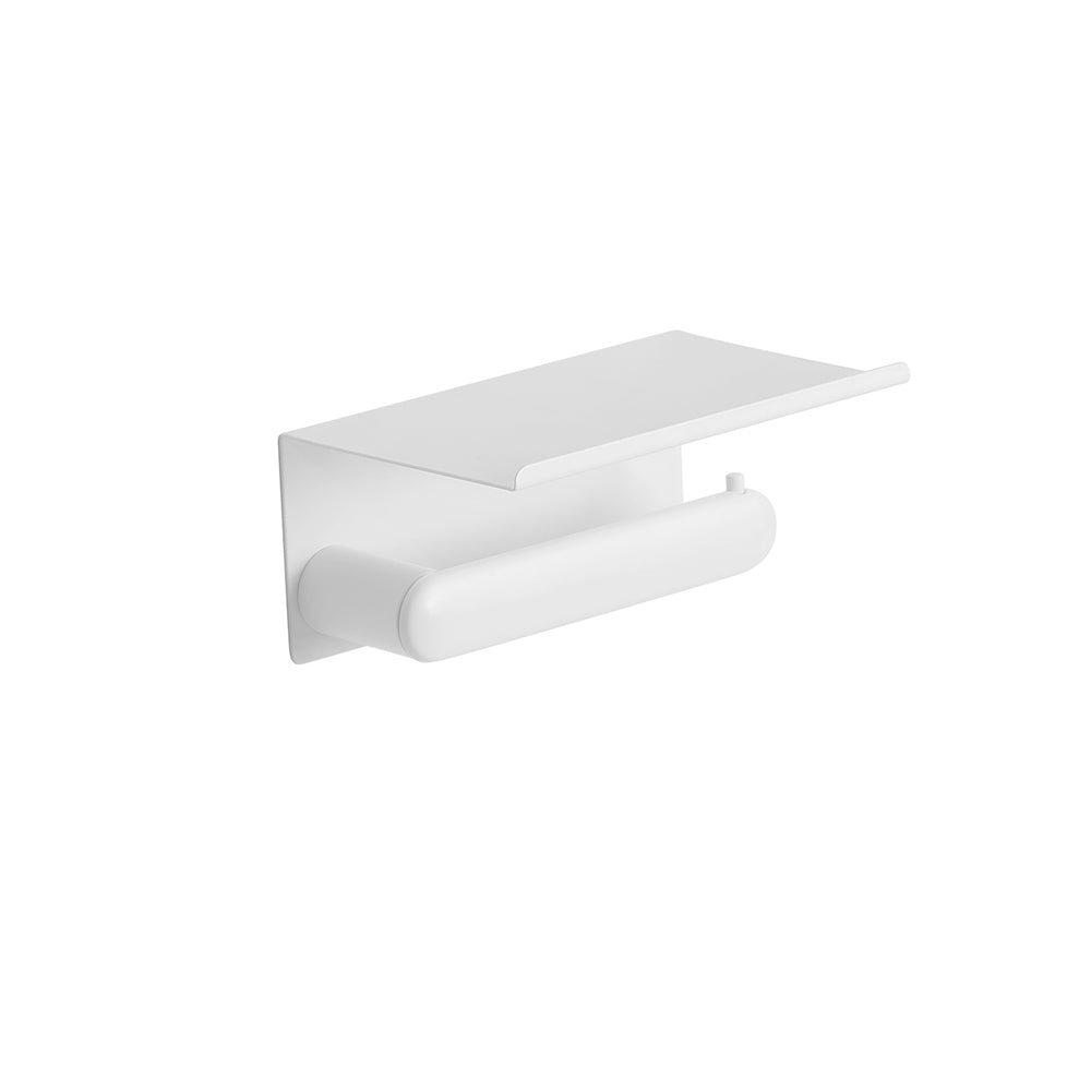 Corona Toilet Paper Holder with Shelf — White Matt