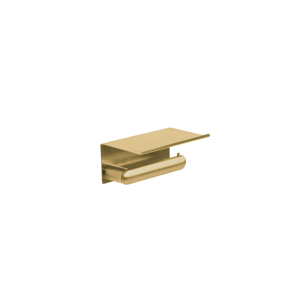 Toilet Paper Holder with Shelf — Brushed Gold