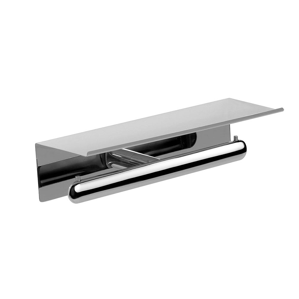 Corona Double Toilet Paper Holder with Shelf — Polished INOX