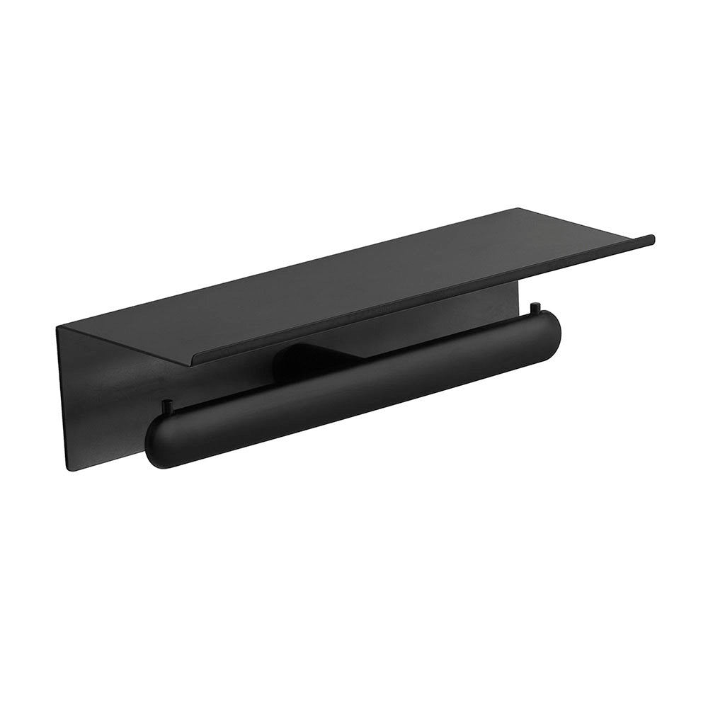 Double Toilet Paper Holder with Shelf — Black Matt