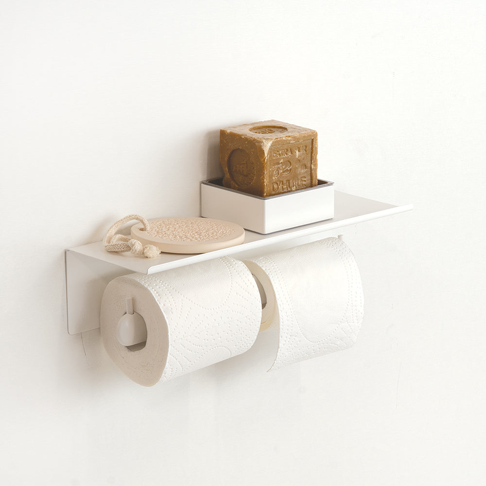 Corona Doppel-Toilettenpapierhalter mit Ablage — Weiß Matt
