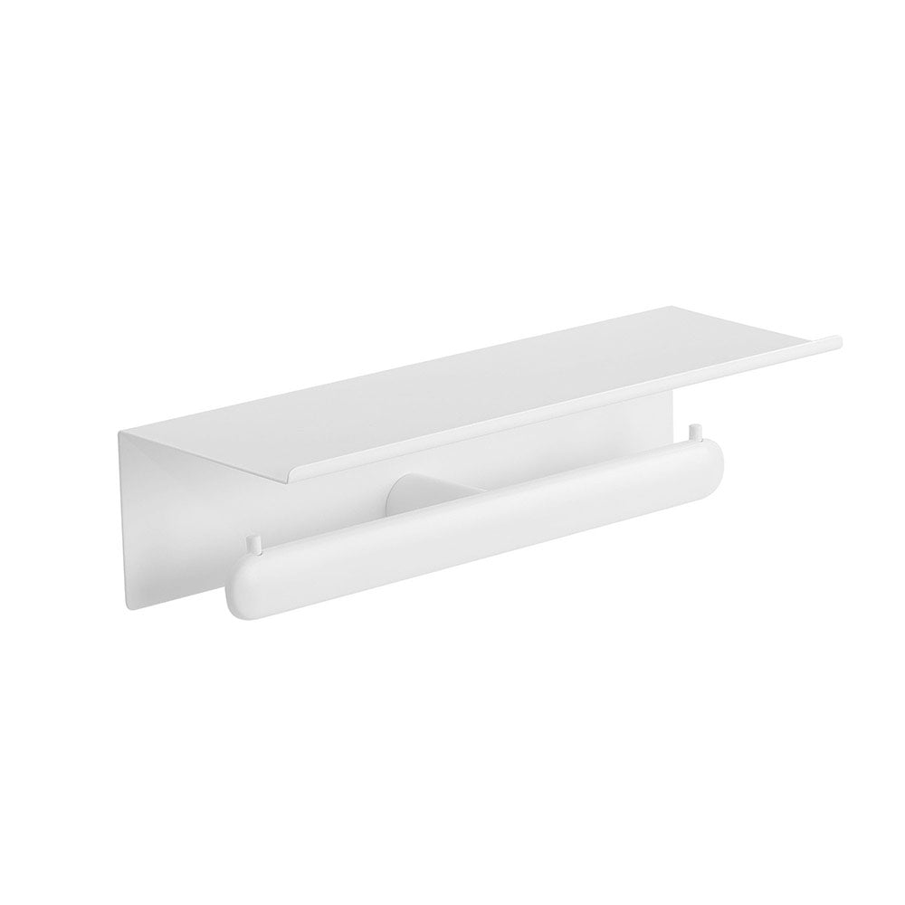 Corona Double Toilet Paper Holder with Shelf — White Matt