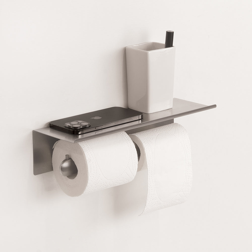 Corona Doppel-Toilettenpapierhalter mit Ablage — Gebürsteter INOX