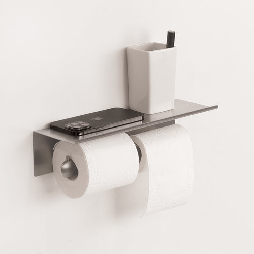 Corona Doppel-Toilettenpapierhalter mit Ablage — Gebürsteter INOX