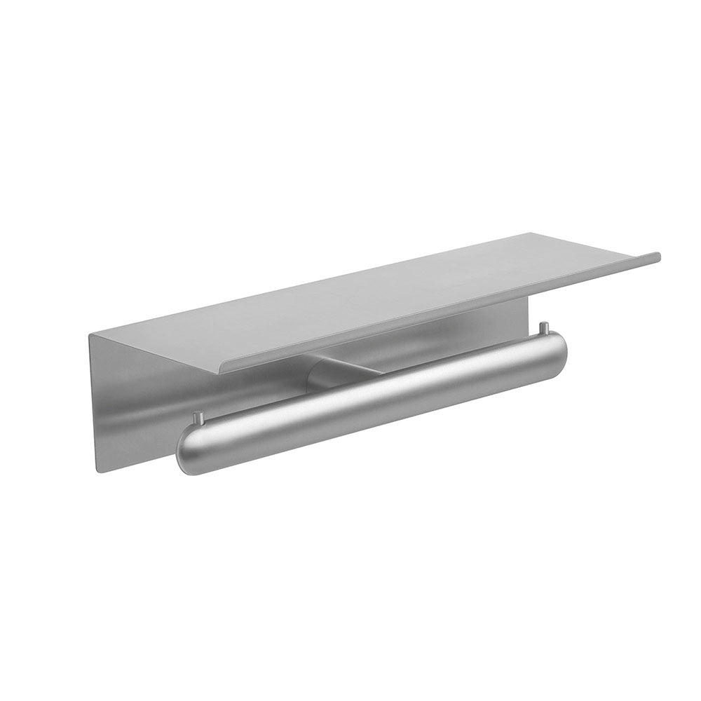 Corona Double Toilet Paper Holder with Shelf — Brushed INOX